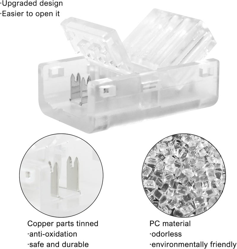RGBZONE 10Pcs 3 Pin 8mm LED Strip Connectors Gapless Solderless Strip to Wire Quick Connector Universal for 8mm Waterproof and Non-Waterproof WS2811 WS2812B LED Strip Lights - Image 3